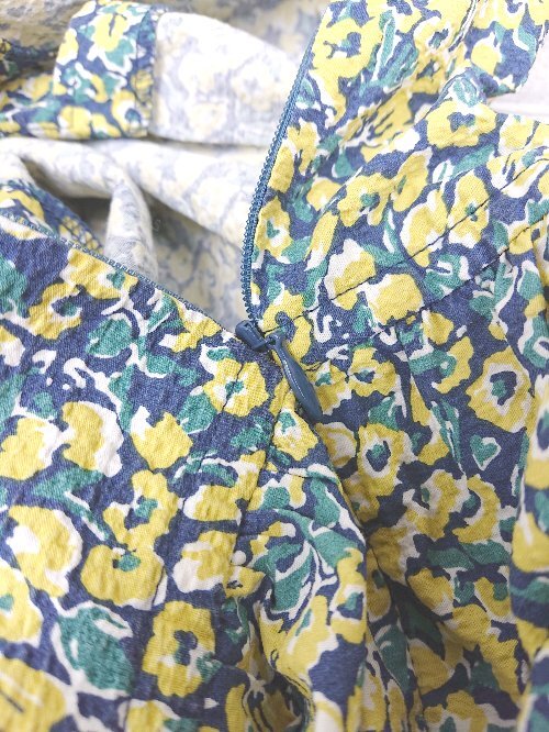 * SHIPS any floral print back Zip no sleeve long One-piece size F yellow navy multi lady's P