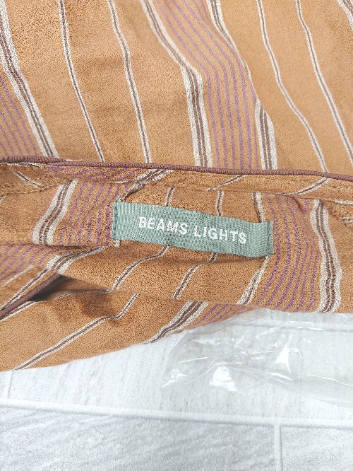 ◇ BEAMS LIGHTS ビームス ライツ ストライプ Vネック 半袖 ロング ワンピース サイズ38 ブラウン レディース P_画像3