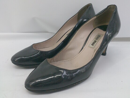 * MIU MIU MiuMiu almond tu heel pumps size 35 black lady's P