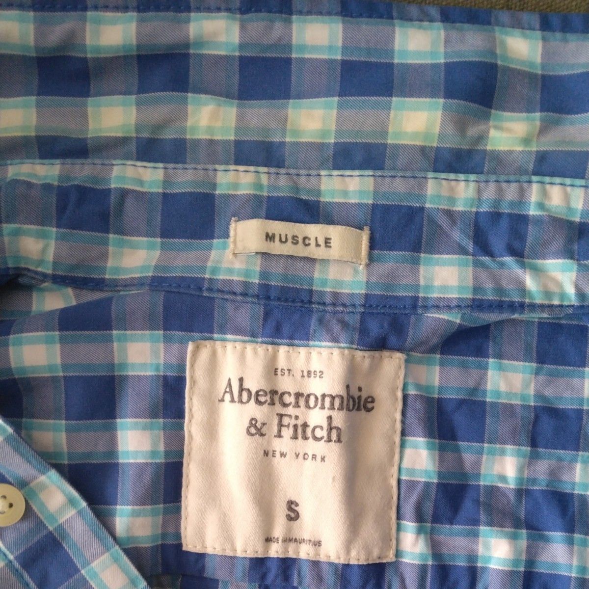 Abercrombie　& Fitch メンズ 半袖シャツ チェック シャツ　S  ブルー　アバクロ 古着 トップス