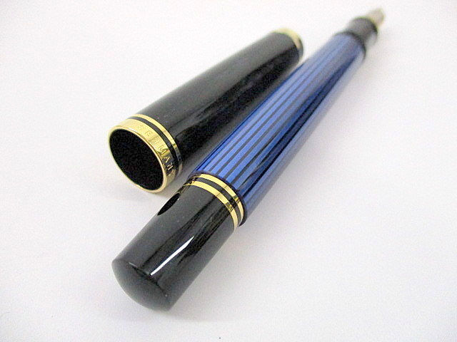 1円★ Pelikan ペリカン 万年筆 スーベレーン M600 F 14C-585 ブルー ストライプ 縞 13.4cm 筆記具 文房具 文具 箱付 美品 インク切れ 中古の画像3