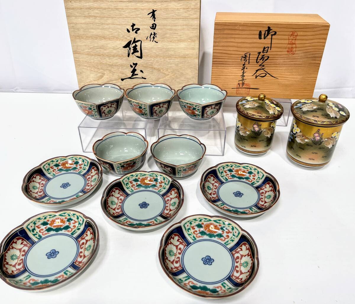 ..(PEY162) японская посуда Arita . маленькая тарелка 5 листов маленькая миска 5 листов Kutani горячая вода .2 комплект жарение предмет . суммировать с коробкой б/у товар 80 размер 