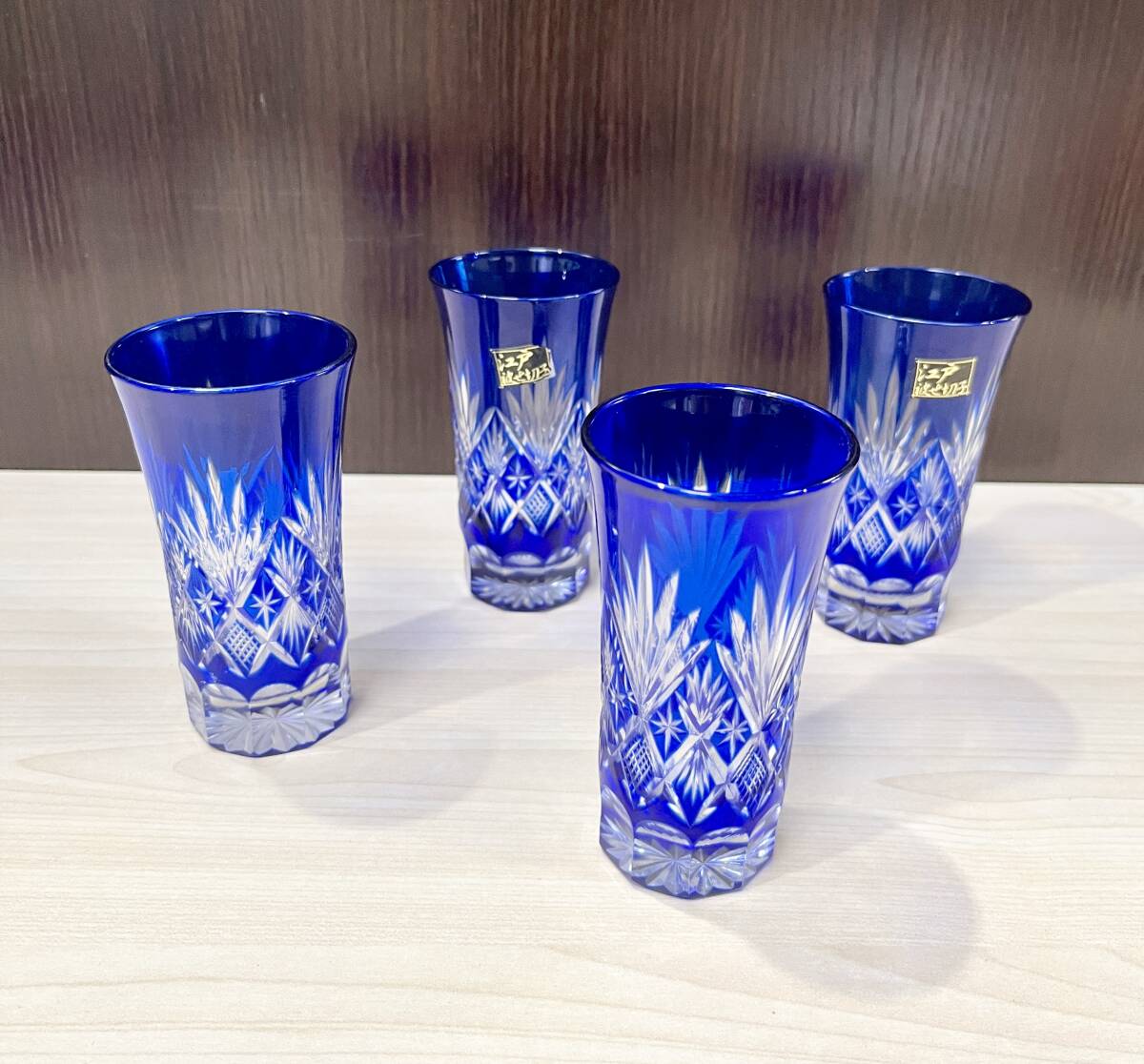 蘇さ(KuY1151) 和食器 江戸切子 冷酒 冷茶 グラス ブルー ぐいみ 中古品 80サイズの画像2
