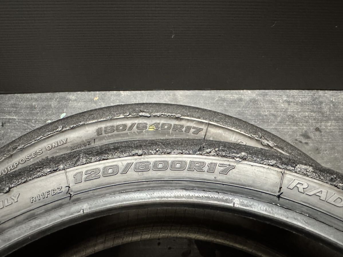 3 使用45分バリ山 ブリジストン R11 120/600R17 180/640R17 ラップ巻室内保管 120/70 180/60 190/55 スーパーコルサ _画像6