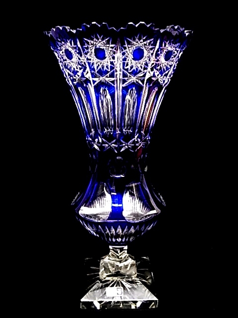 h0911 LAUSITZER GLAS ラウジッツァーグラス ブルー クリスタル ドイツ製 花瓶 花器 飾壷の画像1