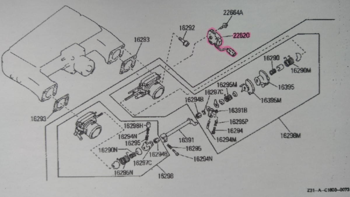 Z31フェアレディZ 純正スロットルポジションスイッチ① 未使用新品_VG30DE車のイラストです。