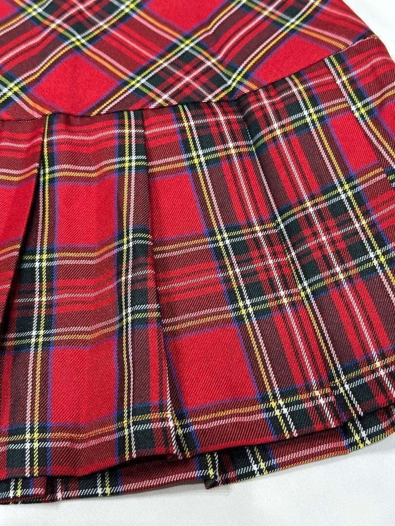 ミニスカート　М　赤　レッド　チェック柄　台形スカート　プリーツ　かわいい