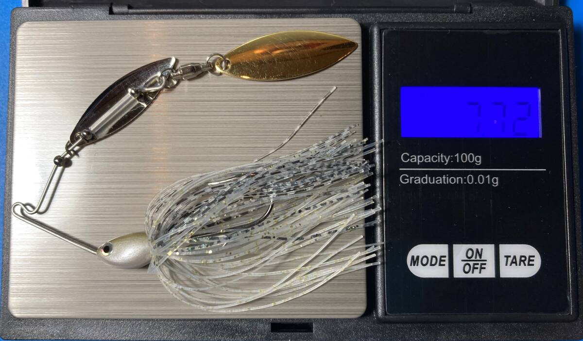 Evo.2-43 GoWestミニスピナーベイト1/8oz（Double Willow Leaf Blade）【リアブレード #3 Premium Gold】_おおよその重量7.7g前後