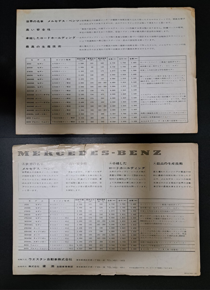 メルセデスベンツ総合カタログ　ウエスタン自動車　2種類セット_汚れ、色焼け、切れあります。