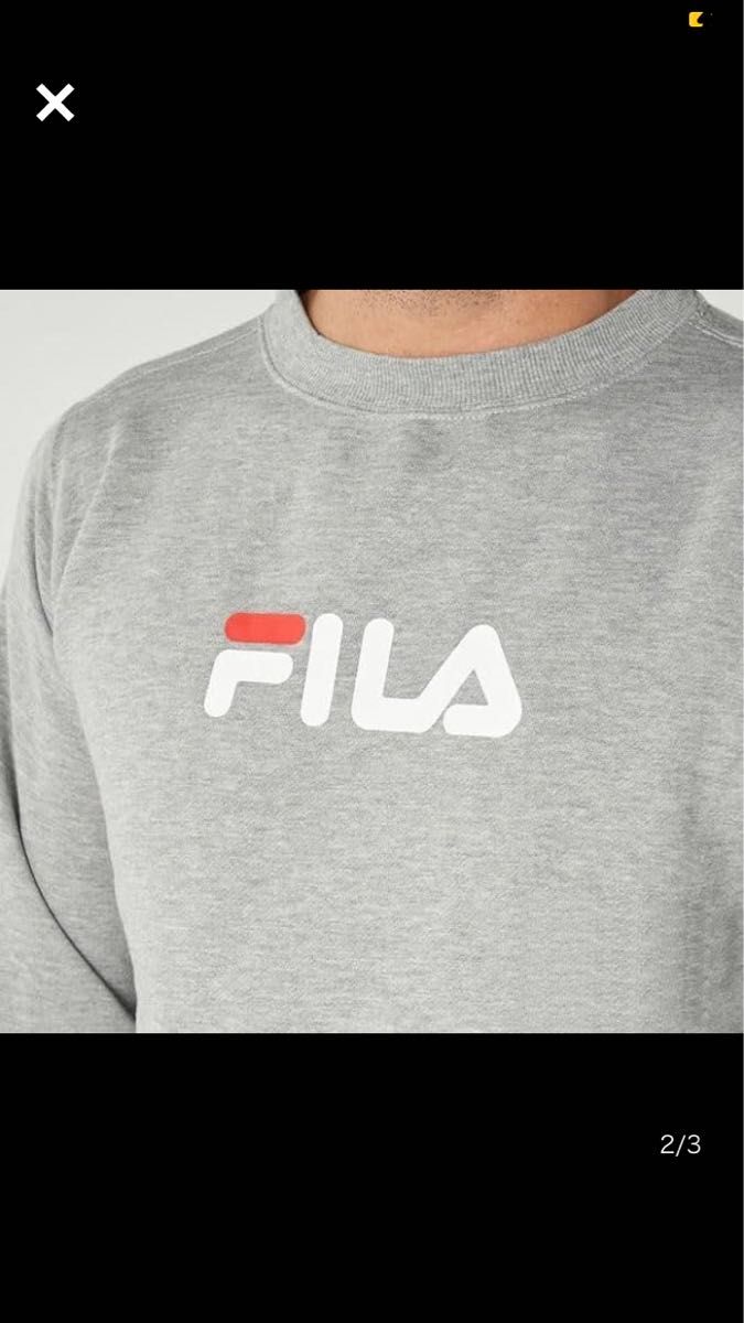 FILA 新品 メンズ 暖かい 裏起毛 フロントロゴ クルーネック スウェットトレーナー 灰 XL[440342G-MGY-LL]