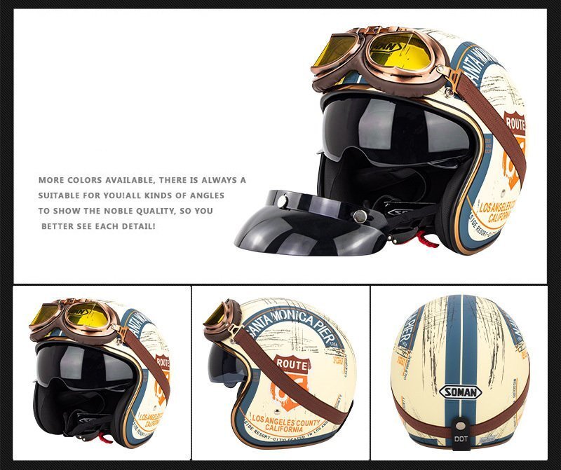 TZX541★新作6色ゴーグルとバイザー付き取り外し可 強化レジ つば ジェットヘルメット バイクヘルメット 内蔵サングラス 男女兼用S_画像2