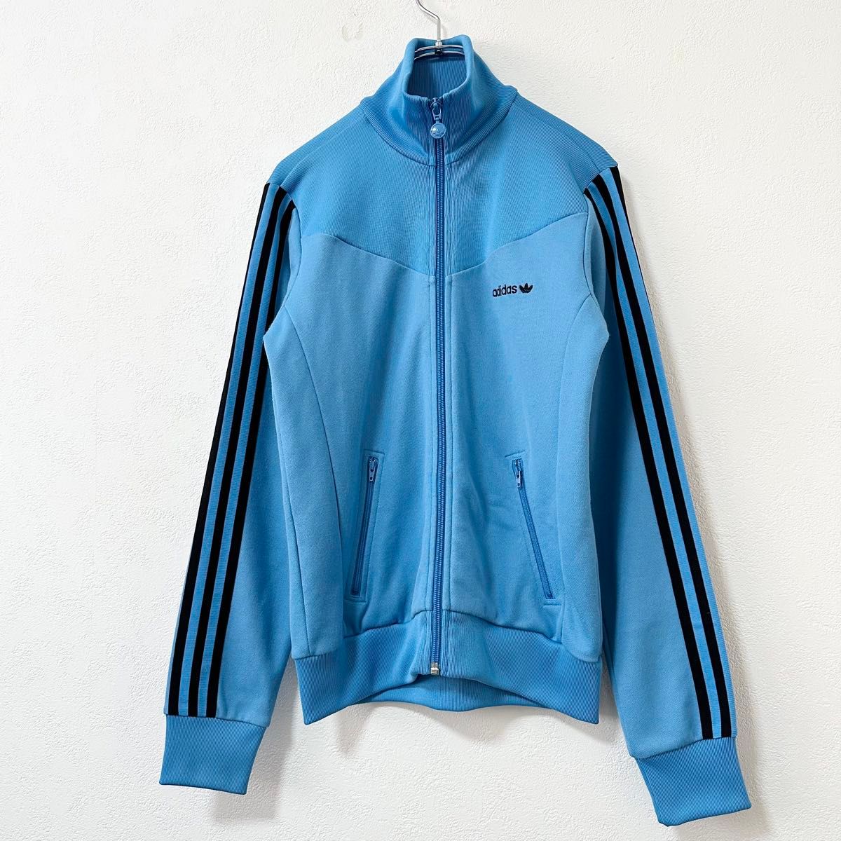 美品★00s★万国旗タグ★adidas/アディダス★ジャージ/トラックジャケット★レトロ★ライトブルー/水色×ネイビー/紺★M