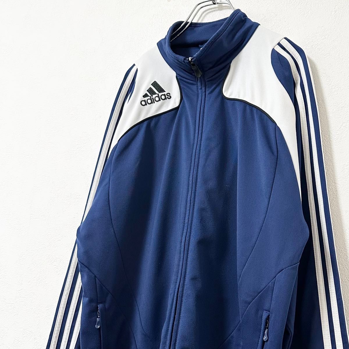 美品★00s★adidas/アディダス★ジャージ★トラックジャケット★レトロ★ネイビー×ホワイト/紺白★L