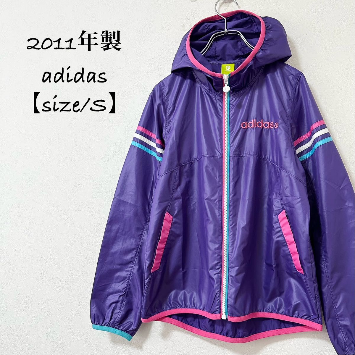 美品★adidas/アディダス★薄手ナイロンジャケット★紫×ピンク×水色×白★S