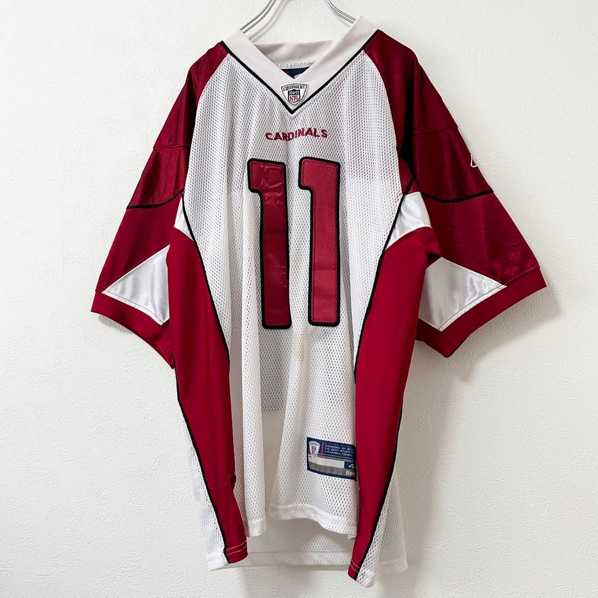 美品★Reebok/リーボック★NFL Cardinals/カージナルス★ゲームシャツ★ユニフォーム★メッシュ★レッド/赤白★L