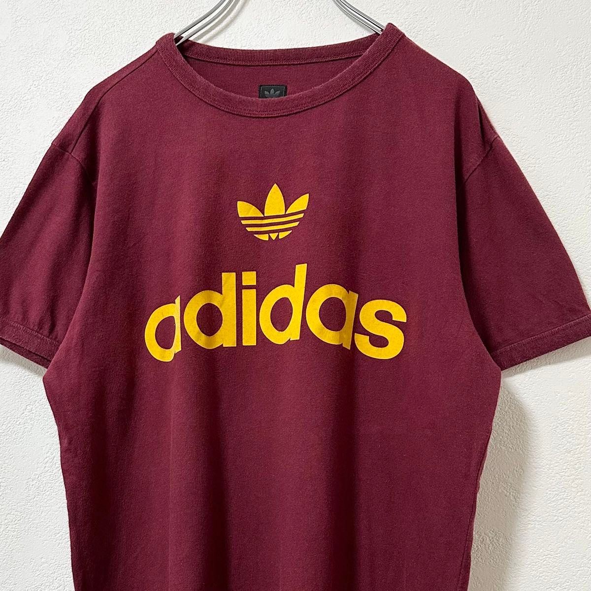 美品★00s★adidas/アディダス★半袖リンガーTシャツ★マルーン×イエロー/赤茶×黄★ML相当