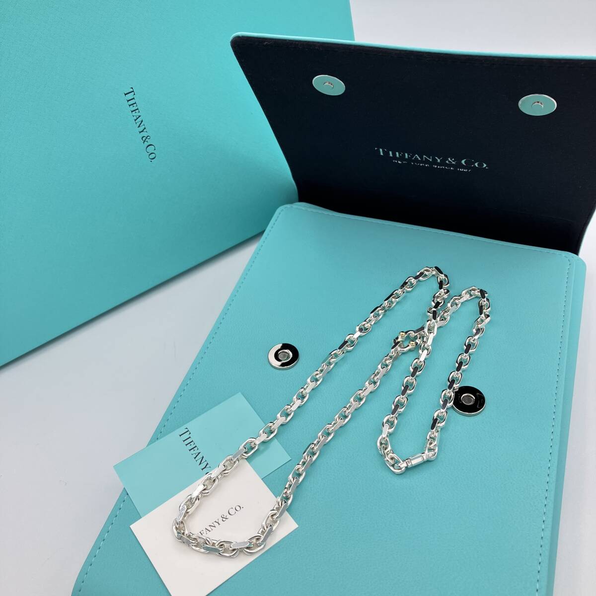 ☆ メンズ ティファニー メイカーズ チェーン ネックレス シルバー 925 ゴールド 750 K18 コンビ ペンダント Tiffany MAKERS 付属品有り_画像1