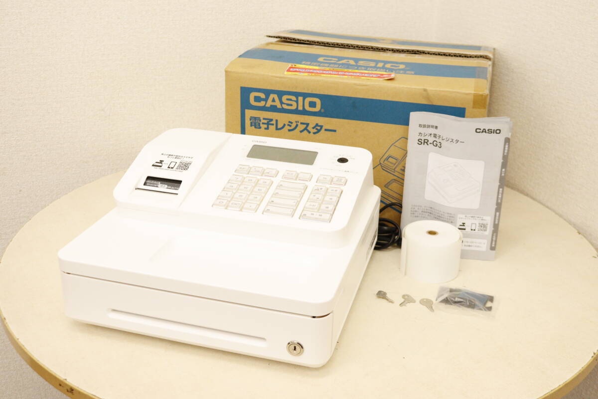 CASIO カシオ 電子レジスター SR-G3-WE ホワイト コード年式2019年 事務用品 店舗用品 8J336の画像1