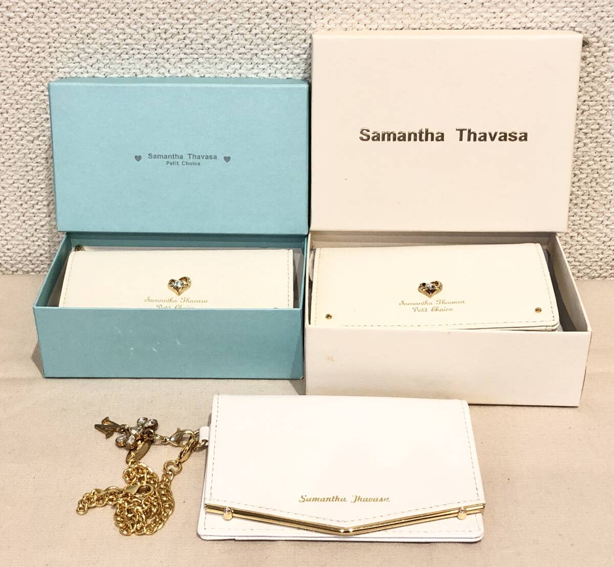 4-47[ used beautiful goods ] Samantha Thavasa Samantha Thavasa three folding purse * key case * pass case white 3 piece set 