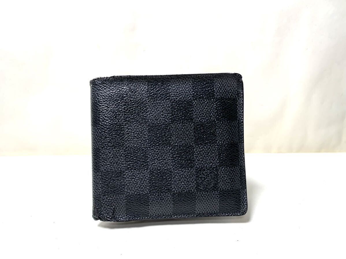 593 1円 ■ LOUIS VUITTON ルイヴィトン N62664 ダミエグラフィット ポルトフォイユマルコ 二つ折り 財布 ウォレット ブラック系の画像1