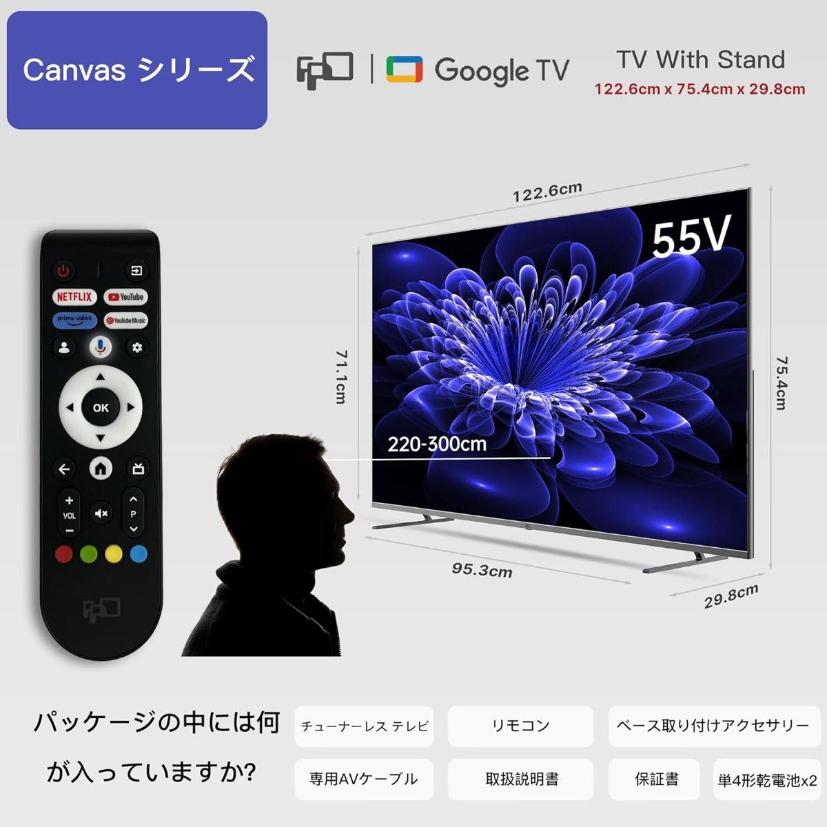 FPD チューナーレステレビ 55V型 4K Google TV （CG55-C2 2024年モデル）