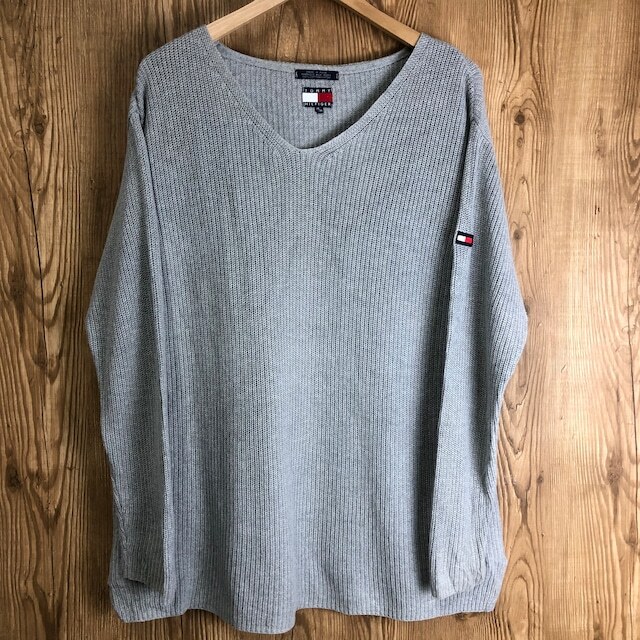 90s VINTAGE TOMMY HILFIGER Ｖネック ニット メンズMサイズ トミーヒルフィガー 90年代 ヴィンテージ 古着 e24033101_画像1