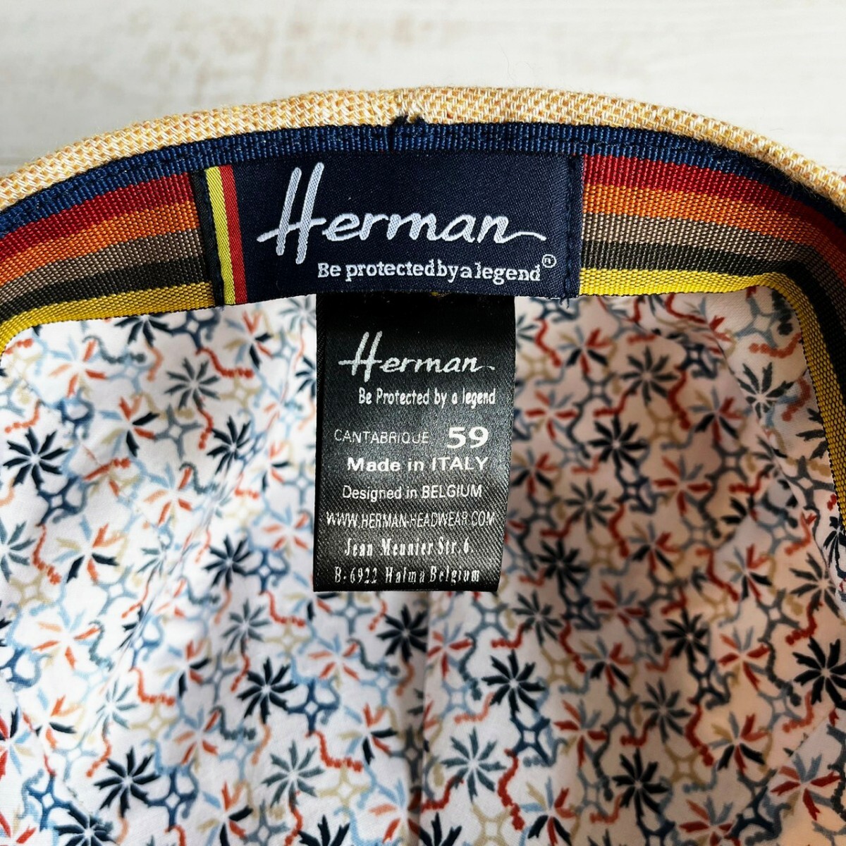 美品 Herman イタリア製 ハーマン ハンチング キャップ 帽子 キャスケット Italy リネン ナチュラル 綺麗 メンズ 59cm _画像9