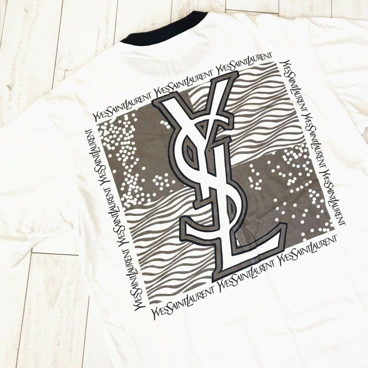 激レア ヴィンテージ 90s イヴサンローラン リンガー 半袖 Tシャツ メンズ M YVES SAINT LAURENT ビンテージ トリムT 古着 80s USA 古着屋の画像1