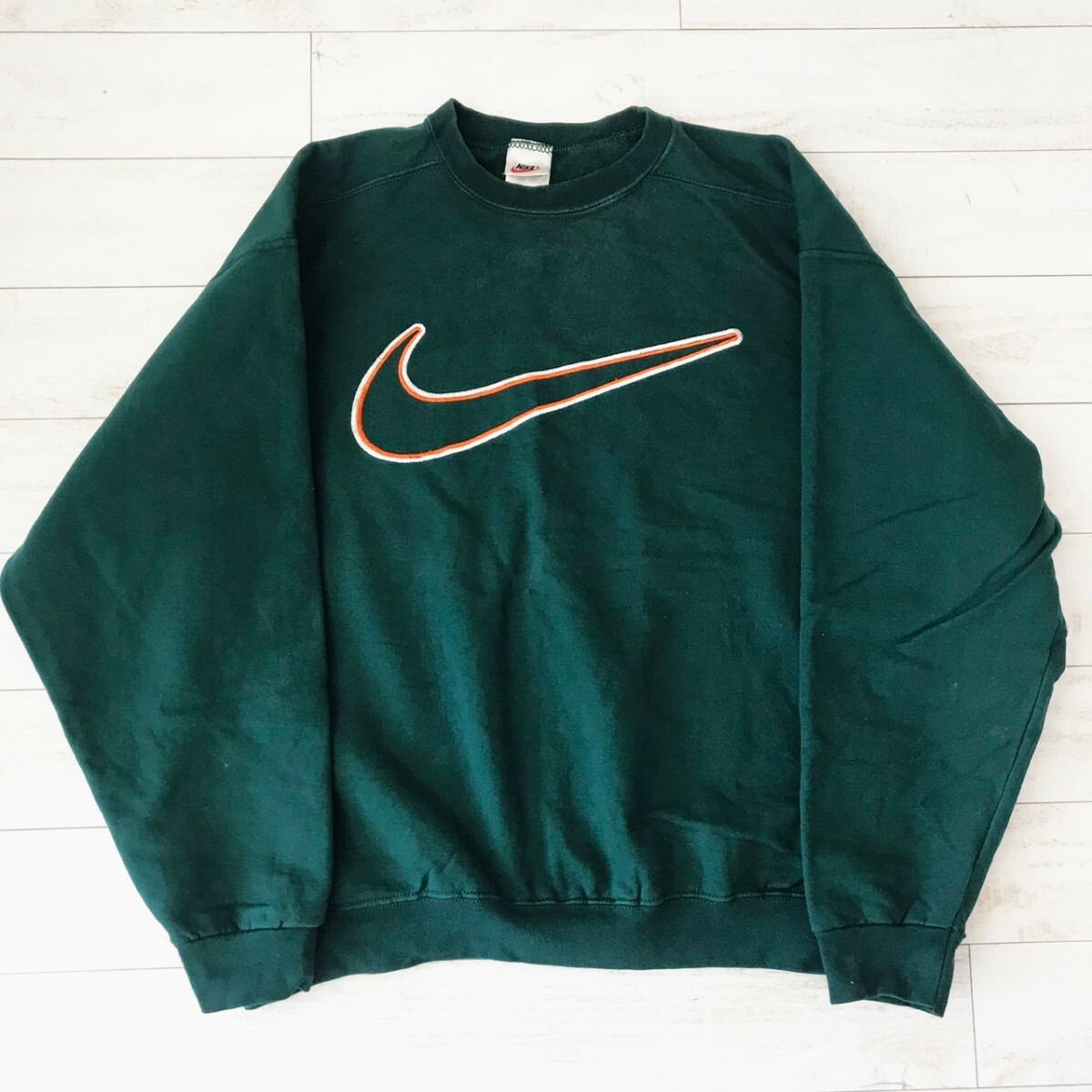 美品 90s ビンテージ USA製 NIKE ナイキ 厚手 スウェット グリーン ヴィンテージ メンズ トレーナー 80s VINTAGE 古着 古着屋 レア刺繍の画像2