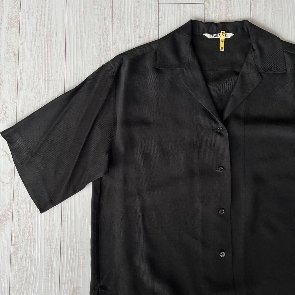  прекрасный товар AURALEEo- Rally шелк шелк рубашка с коротким рукавом открытый цвет рубашка женский 1 стандартный товар сделано в Японии чёрный черный M размер 