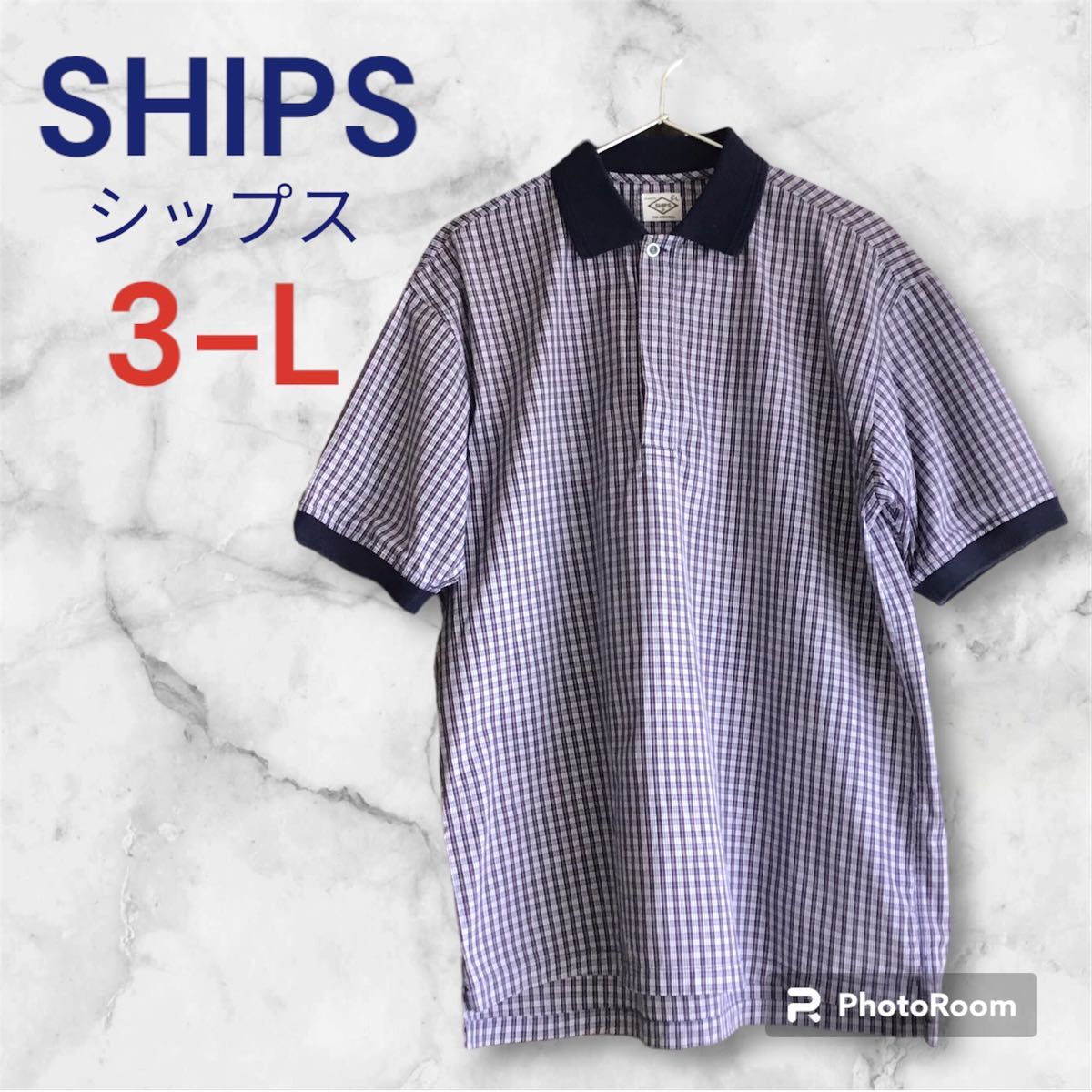 シップス　SHIPS　3-L　半袖　シャツ　ポロシャツ　トップス　チェック　希少　 ヴィンテージ風　メンズ