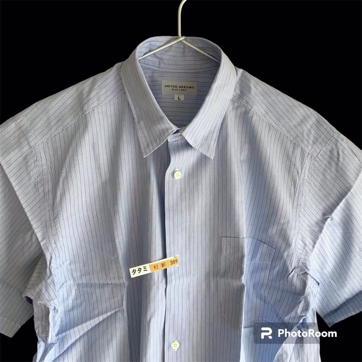クリーニング済　Lサイズ　半袖　シャツ　UNITED ARROWS　ユナイテッドアローズ　ブルーレーベル　ストライプ