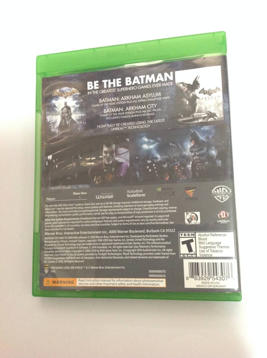 中古品 北米版 XBOX ONEソフト BATMAN Return to Arkham バットマンリターントゥ アーカムの画像2