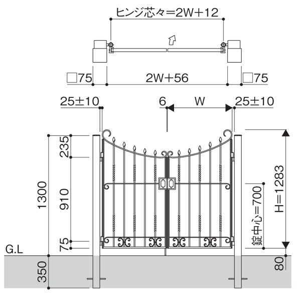 門扉 両開き 門扉 おしゃれ YKK トラディシオン 0712 4型 門扉フェンス アルミ 鋳物 アイアン風 鋳物門扉 門柱式 幅70×高さ120cm_画像2