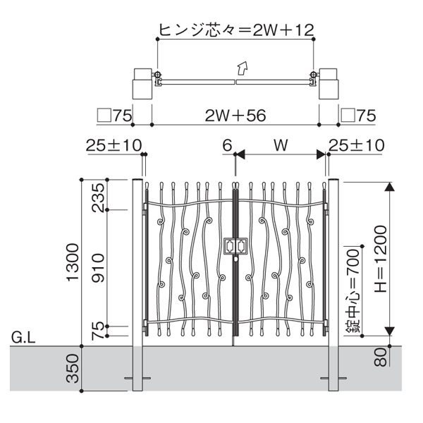 門扉 親子開き YKK 門扉 おしゃれ アルミ 鋳物 門扉フェンス トラディシオン 鋳物門扉 アイアン風 門柱セット ゲート 04+0712 9型_画像2