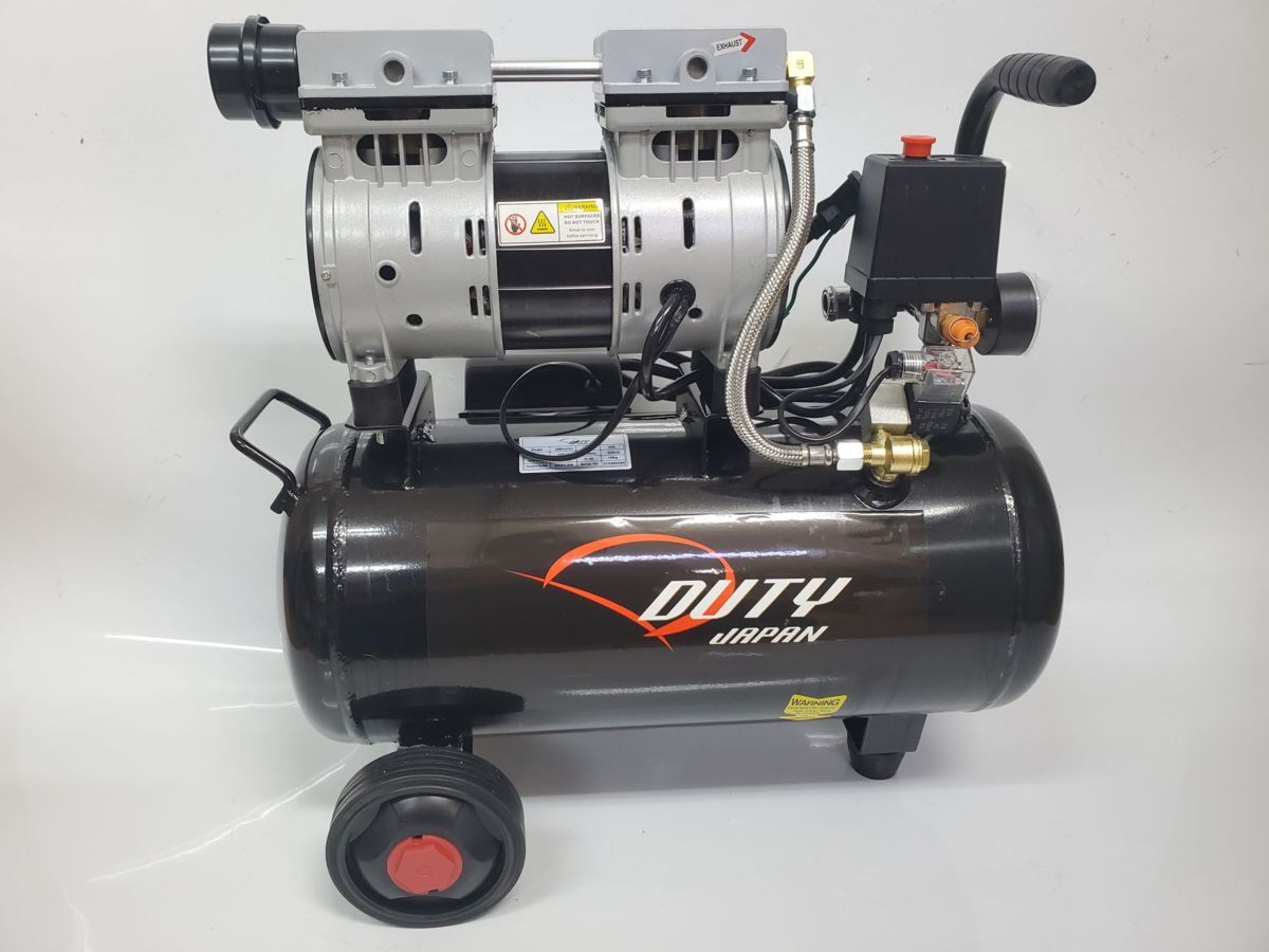 * small size super quiet sound horizontal oil less compressor 25L tanker installing regulator attaching 100V 1.5HP 3 months with guarantee 