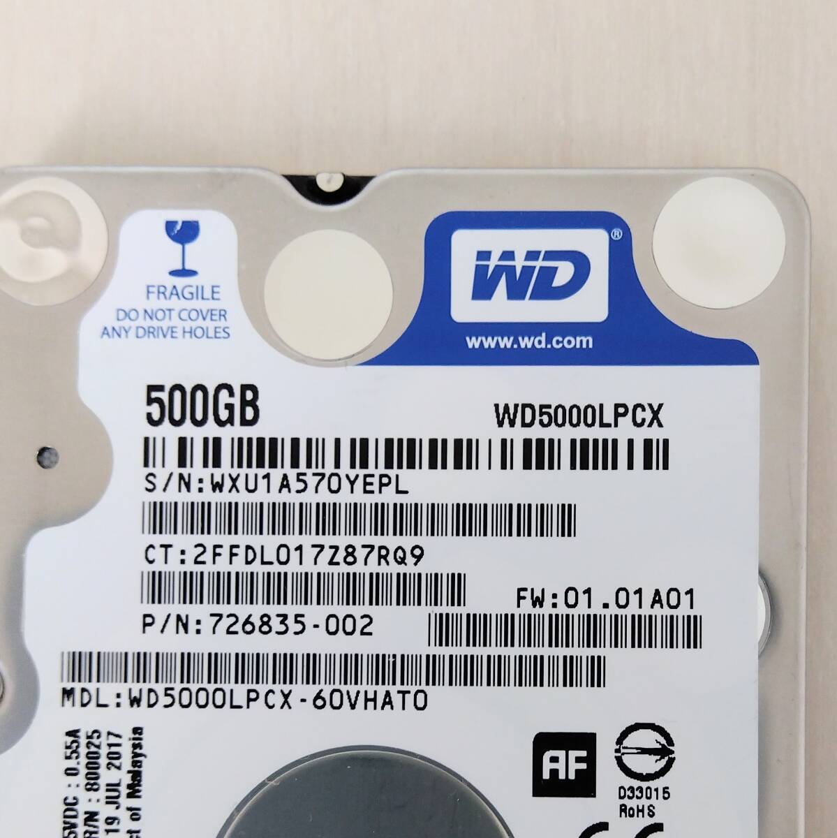 【67】500GB HDD SATA 2.5インチ WD WD5000LPCX ハードディスクドライブ_画像2