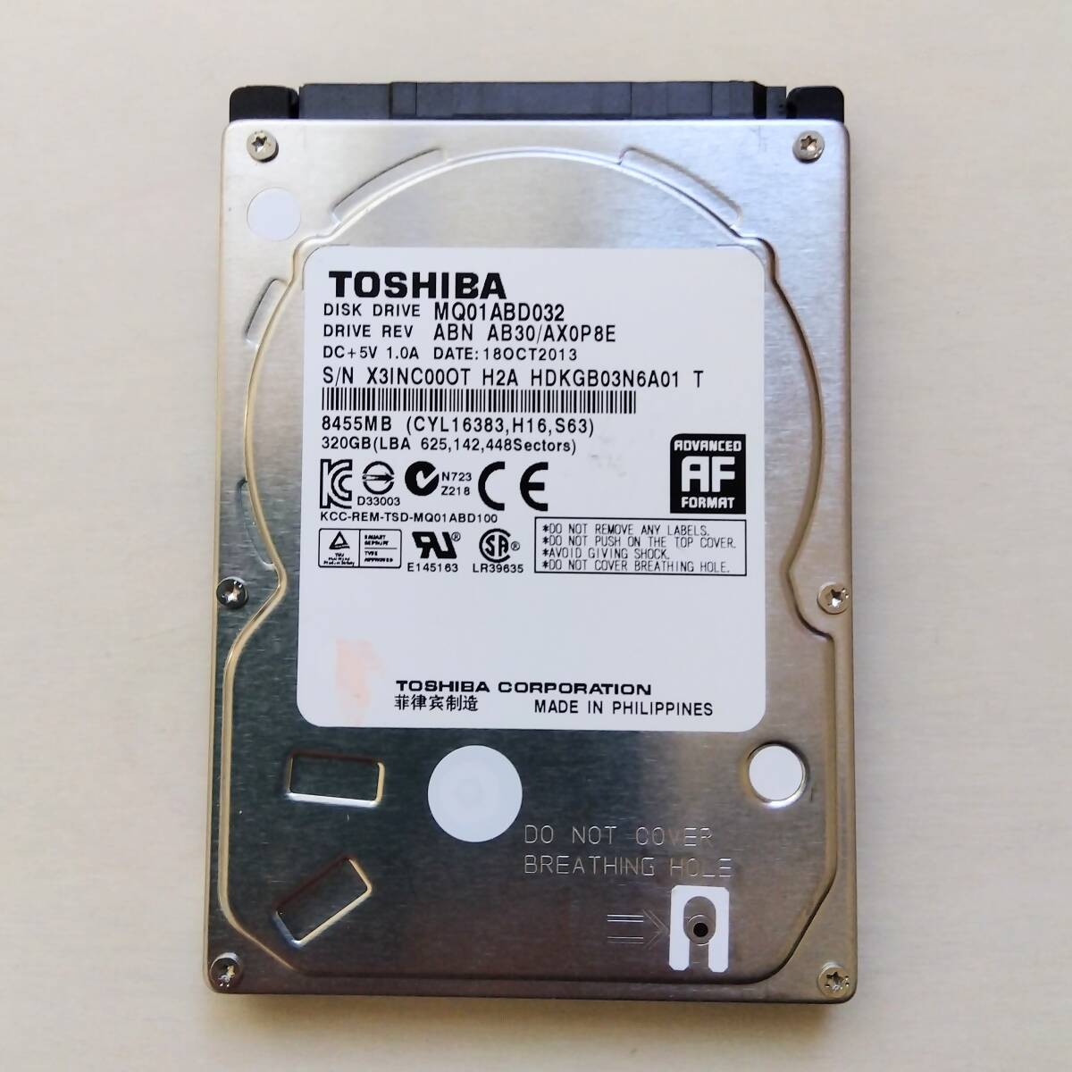 【74】320GB HDD SATA 2.5インチ 東芝 MQ01ABD032 ハードディスクドライブ_画像1