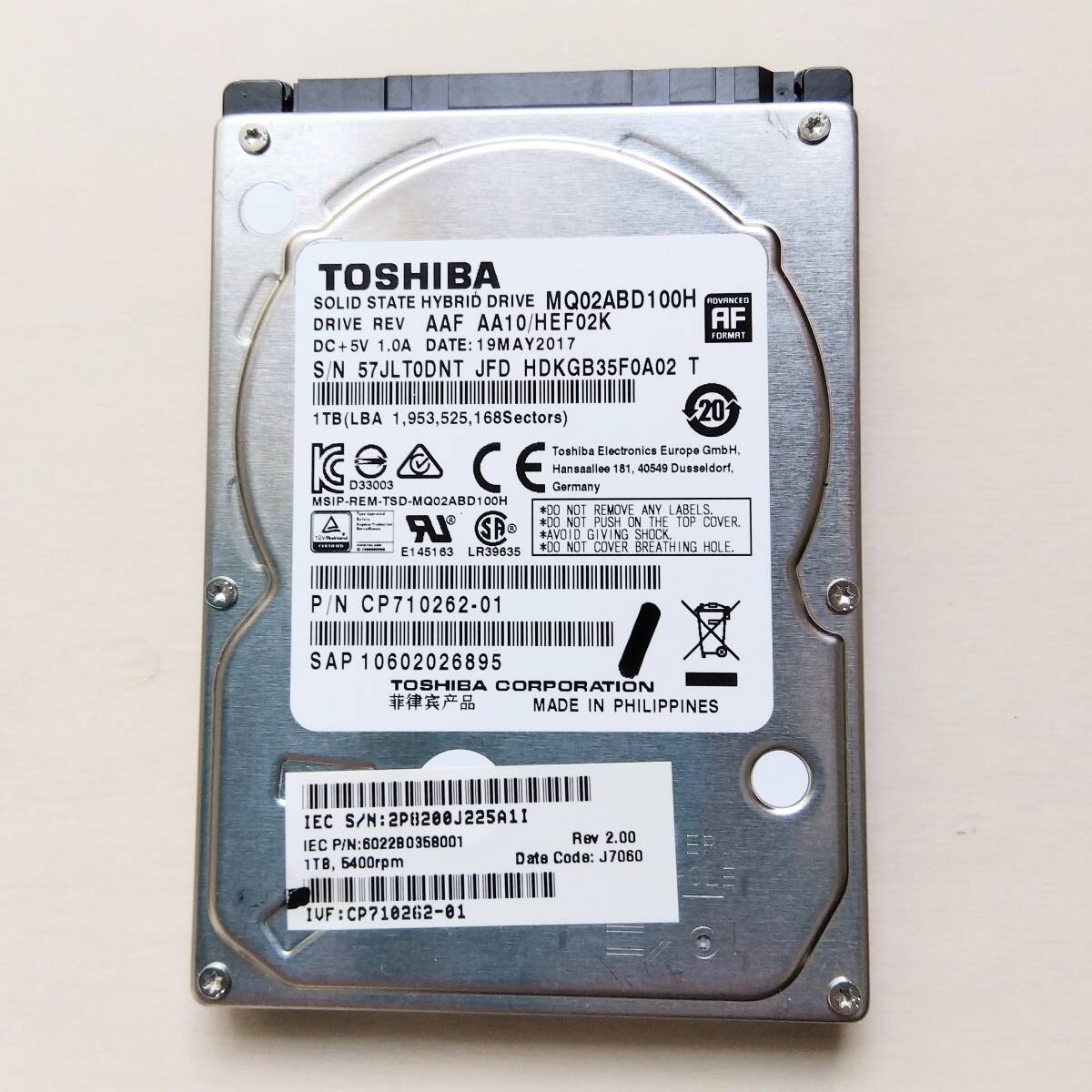 【76】1TB 1000GB HDD SATA 2.5インチ 東芝 MQ02ABD100H ハードディスクドライブ_画像1
