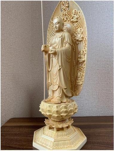 極上品★仏像　彫刻 木彫　地蔵菩薩像　檜木 高43cm