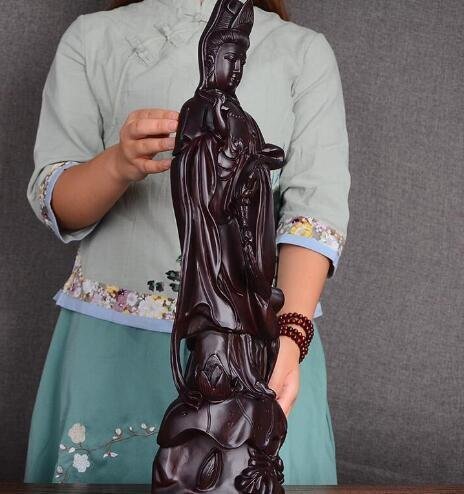 人気新作！仏教美術 木彫仏像 精密細工 木彫り 黒檀木 観音菩薩像 仏像 置物 高さ50cmの画像4