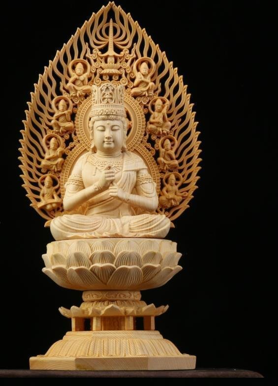 極上品☆総檜材 仏教工芸品 木彫仏教 精密彫刻 仏師で仕上げ品 大日如来座像の画像1