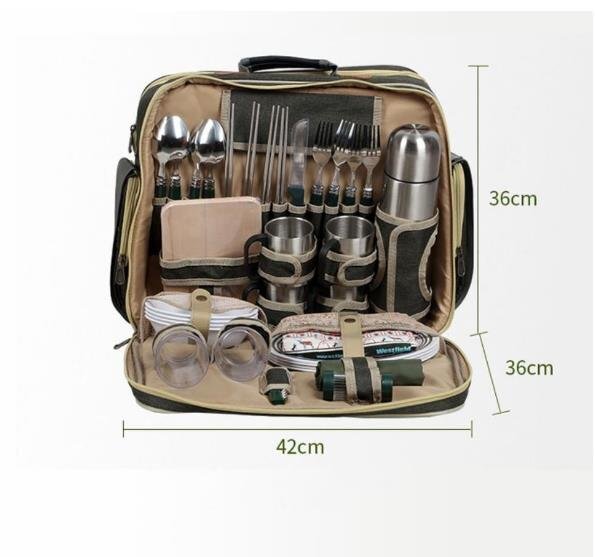 高級感満載！便利☆多人食器セット 37セット キャンプ ピクニック 一式食器バッグ 携帯用多機能 保温バッグの画像3