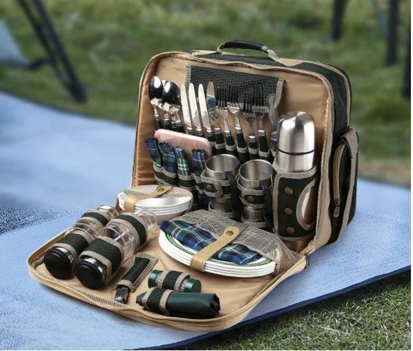 高級感満載！便利☆多人食器セット 37セット キャンプ ピクニック 一式食器バッグ 携帯用多機能 保温バッグの画像1
