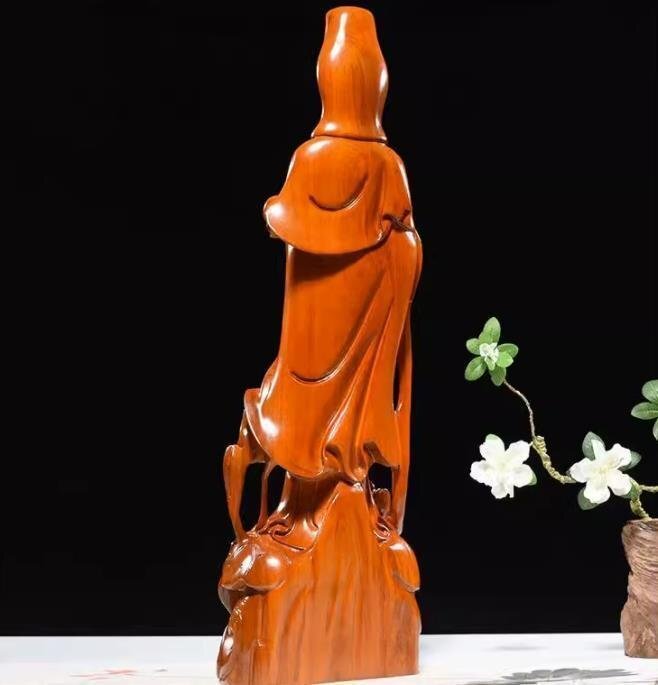 美品★仏教美術 木彫仏像 精密細工 木彫り 花梨木 天然木 置物 観音菩薩像 仏像 高さ50cmの画像4