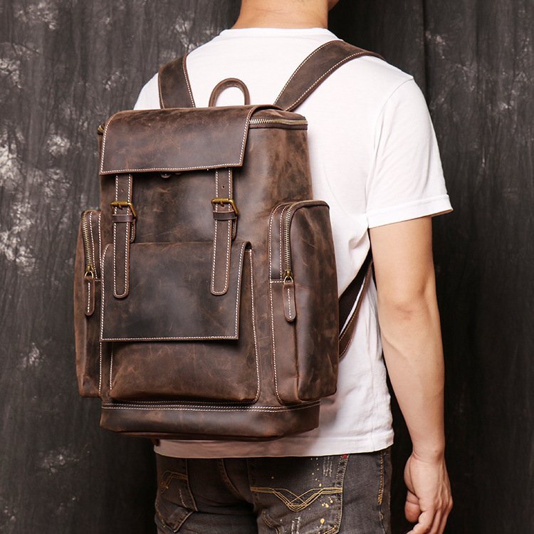  original leather rucksack men's leather backpack rucksack outdoor 14 -inch PC correspondence commuting going to school casual combined use ti bag 