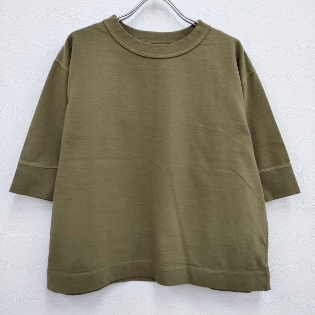 4-0423S♪MHL. 595-3168550 サイズ2 七分袖 コットン ワイド Ｔシャツ カットソー 23SS カーキ エムエイチエル 238049_画像1