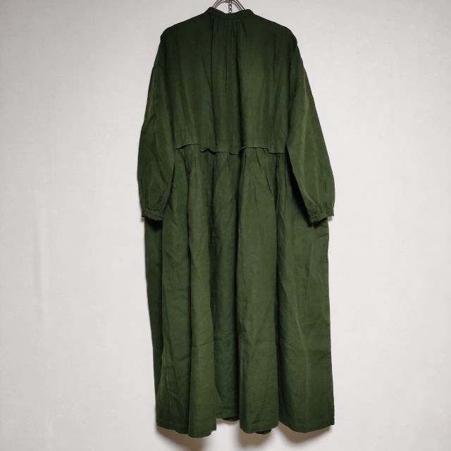 4-0427M∞nest Robe 01194-1367-1 リネンタックネックドレス 製品染め ワンピース グリーン ネストローブ 237226_画像2