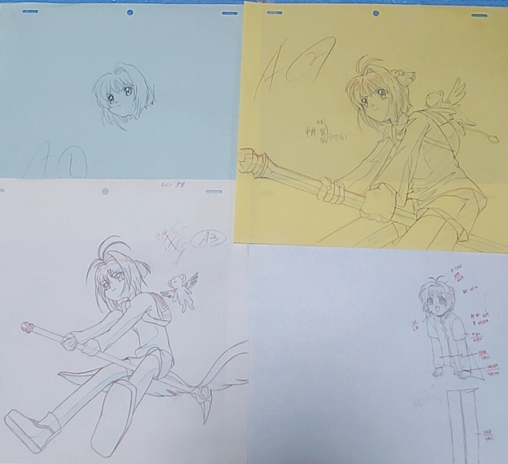 カードキャプターさくらセル画　原画×4枚。Cardcaptor Sakura TV Anime Genga×4.