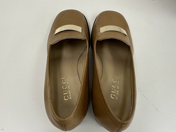 E117-S3-14097 GUCCI グッチ 100 0431 ローファー パンプス 靴 ベージュ レザー 女性用 36 1/2 現状品①の画像7